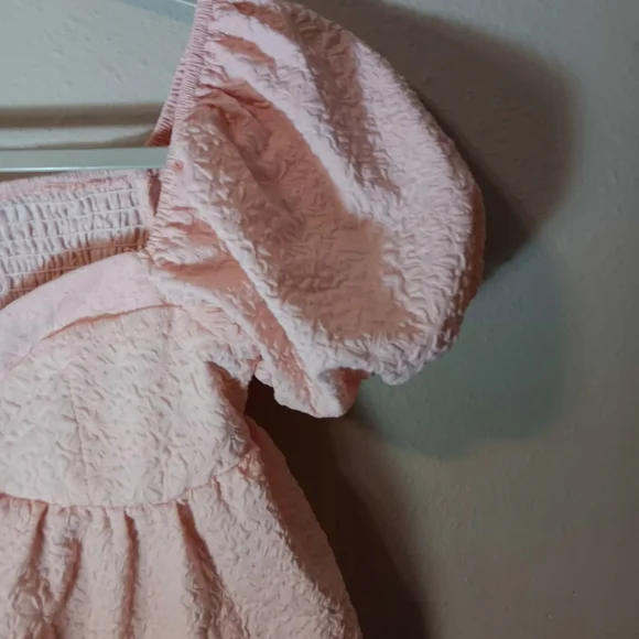 Shein Smocked Puff Sleeve Peplum Top - Light Pink - Picture 7 of 12